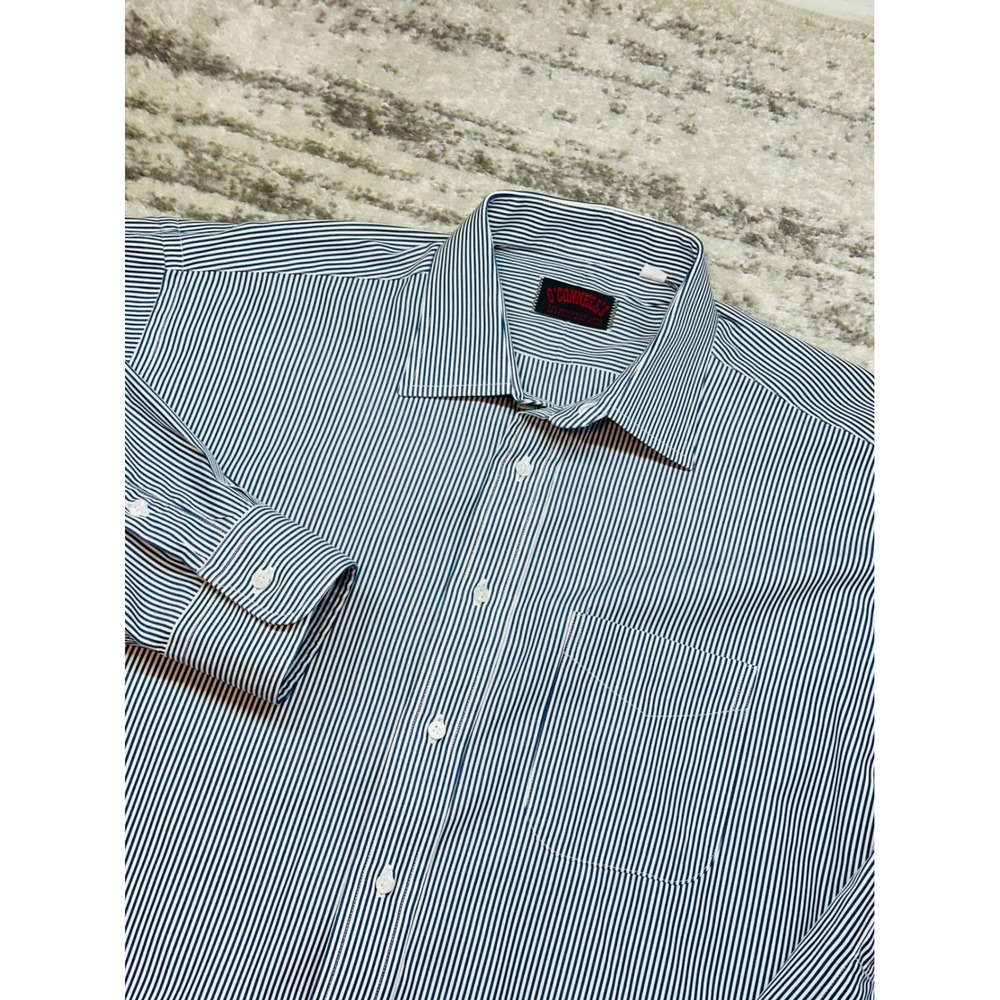O'Connell's Dress Shirt Mens 17-32 Navy Striped Oxford Long Sleeve Button Up